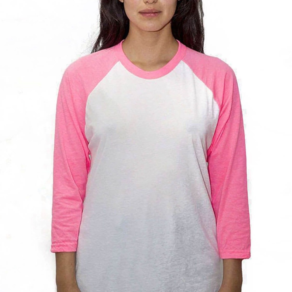 Soffe Women's Pink and White Raglan Long Sleeve Tee